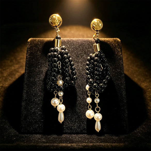 Wholesale Women's Stainless Steel Tassel Spherical Round Beads Elegant Minimalist Temperament Earrings
