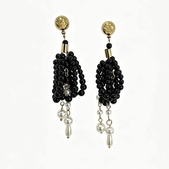 Wholesale Women's Stainless Steel Tassel Spherical Round Beads Elegant Minimalist Temperament Earrings