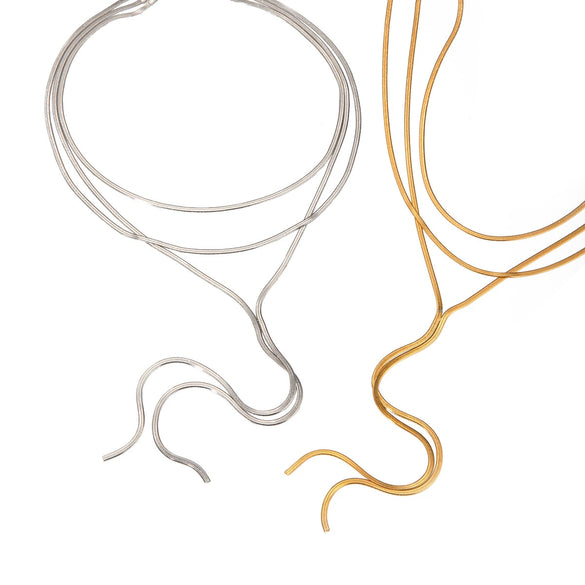 Wholesale Women's Stainless Steel Three Layer Y Snake Bone Chain Necklace With Electroplating And Letters Numbers Text Pattern