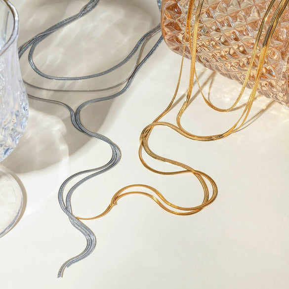 Wholesale Women's Stainless Steel Three Layer Y Snake Bone Chain Necklace With Electroplating And Letters Numbers Text Pattern