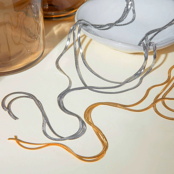 Wholesale Women's Stainless Steel Three Layer Y Snake Bone Chain Necklace With Electroplating And Letters Numbers Text Pattern