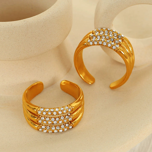 Wholesale Women's 316L Stainless Steel Threelayer Open Diamond Ring Electroplated Fashion Jewelry