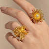 Wholesale Women's Stainless Steel Titanium Steel Flower Shape Diamondstudded Ring With Vacuum Real Gold Plating In Pvd Furnace