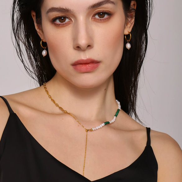 Wholesale Women's 316L Stainless Steel Turquoise Freshwater Pearl Tassel Jewelry With Electroplating