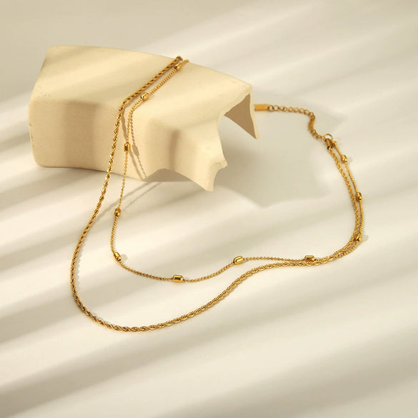 Wholesale Women's Stainless Steel Twist Chain Double Layer Hip Hop Necklace With Geometric Design And Electroplating