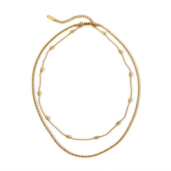 Wholesale Women's Stainless Steel Twist Chain Double Layer Hip Hop Necklace With Geometric Design And Electroplating