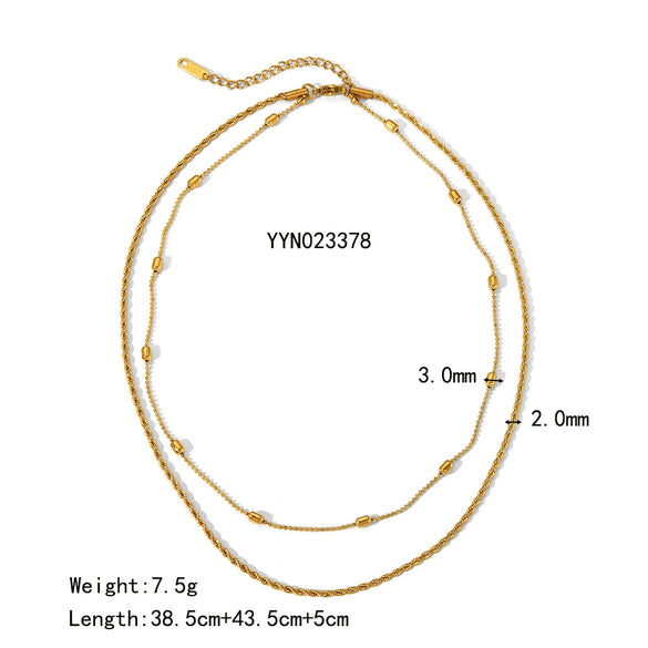 Wholesale Women's Stainless Steel Twist Chain Double Layer Hip Hop Necklace With Geometric Design And Electroplating