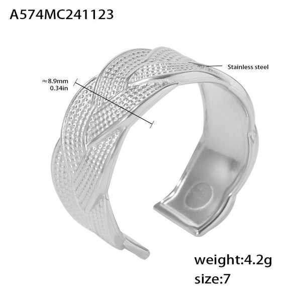 Wholesale Women's Stainless Steel Twist Woven Open Ring With Geometric Pattern 18K True Gold Plated