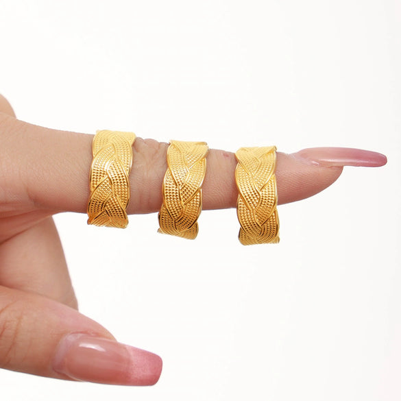 Wholesale Women's Stainless Steel Twist Woven Open Ring With Geometric Pattern 18K True Gold Plated