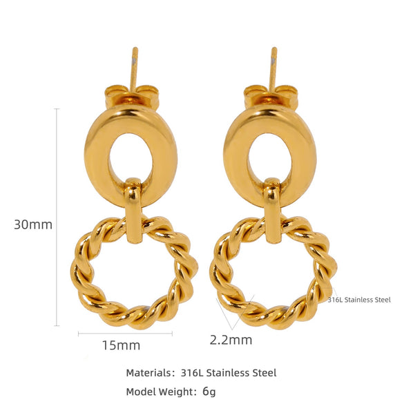 Wholesale Women's Stainless Steel Twisted Hollow Doublering Earrings With Flower And Geometric Patterns And Electroplating Treatment