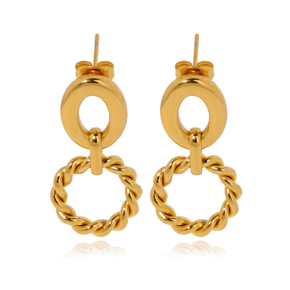 Wholesale Women's Stainless Steel Twisted Hollow Doublering Earrings With Flower And Geometric Patterns And Electroplating Treatment