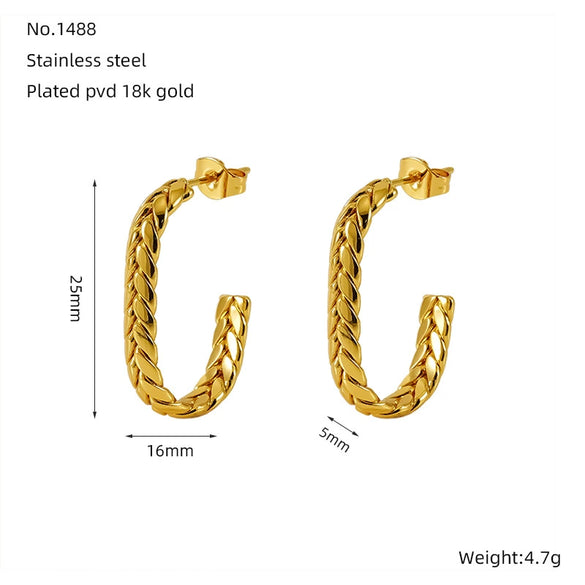 Wholesale Women's Stainless Steel U Shaped Geometric Earrings Electroplated With Gold