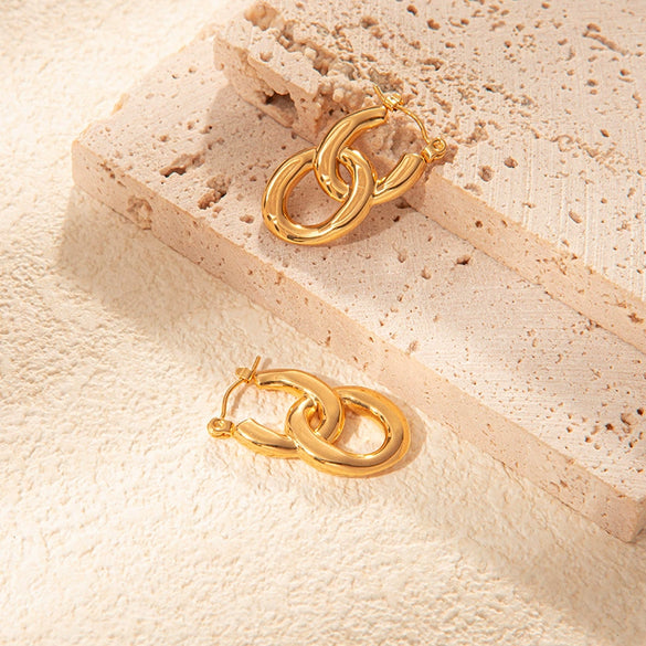 Wholesale Women's Stainless Steel Ushaped Fashion Light Luxury Acrylic Chain Ring Buckle Earrings With Electroplating