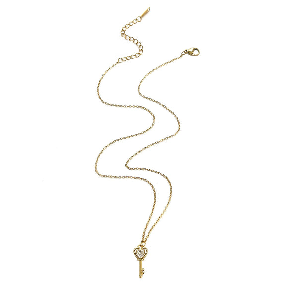 Wholesale Women's Stainless Steel Ushaped Geometric Casual Style Polished Plating Love Heart Key Pendant Necklace With Rhinestones