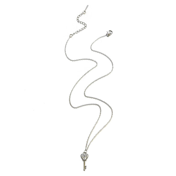 Wholesale Women's Stainless Steel Ushaped Geometric Casual Style Polished Plating Love Heart Key Pendant Necklace With Rhinestones
