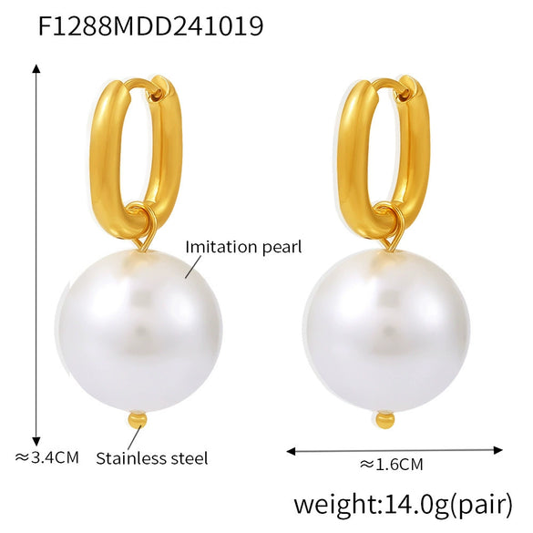 Wholesale Women's 316L Stainless Steel Ushaped Geometric Sweet Style Electroplated Pearl Ear Drop Earrings