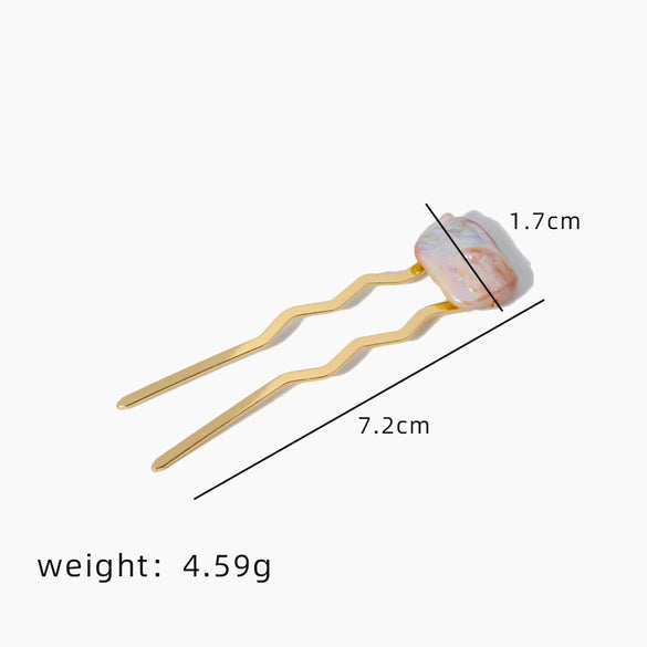 Wholesale Women's Stainless Steel Ushaped Handmade Geometric Pearl Hairpin