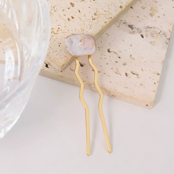 Wholesale Women's Stainless Steel Ushaped Handmade Geometric Pearl Hairpin