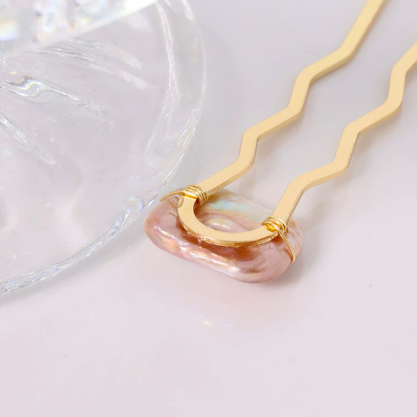 Wholesale Women's Stainless Steel Ushaped Handmade Geometric Pearl Hairpin