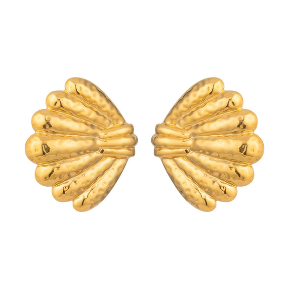 Wholesale Women's Stainless Steel Ushaped Striped Shell Earrings With 18K Gold Vacuum Real Gold Plated In Pvd Furnace Cute Geometric Style