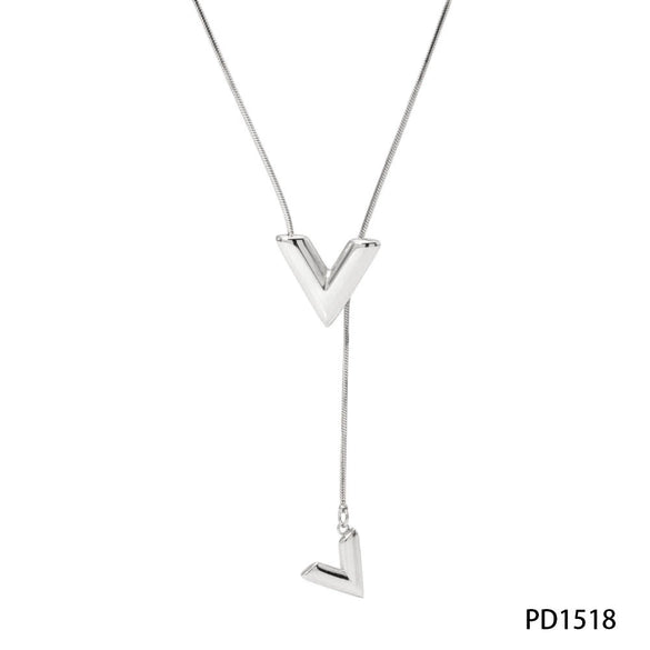 Wholesale Women's Stainless Steel V Shaped Letter Necklace With Snake Bone Chain And Electroplating
