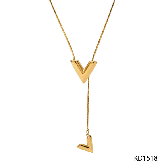 Wholesale Women's Stainless Steel V Shaped Letter Necklace With Snake Bone Chain And Electroplating
