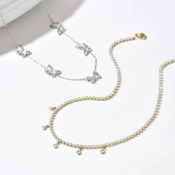 Wholesale Women's Stainless Steel Vacuum Plated Butterfly Pendant Necklace Choker