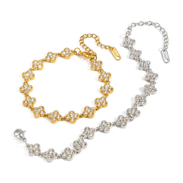 Wholesale Women's Stainless Steel Vacuum Plated Flower Pattern Chain Bracelet Hand Jewelry
