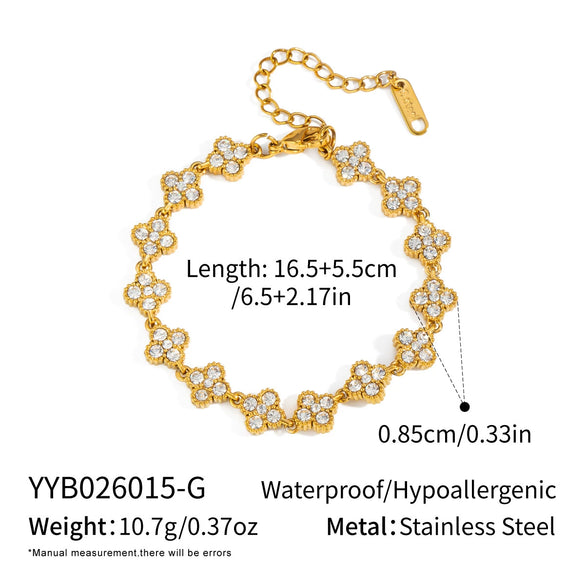 Wholesale Women's Stainless Steel Vacuum Plated Flower Pattern Chain Bracelet Hand Jewelry