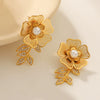 Wholesale Women's Stainless Steel Vintage Flower Leaf Geometric Earrings With Electroplating