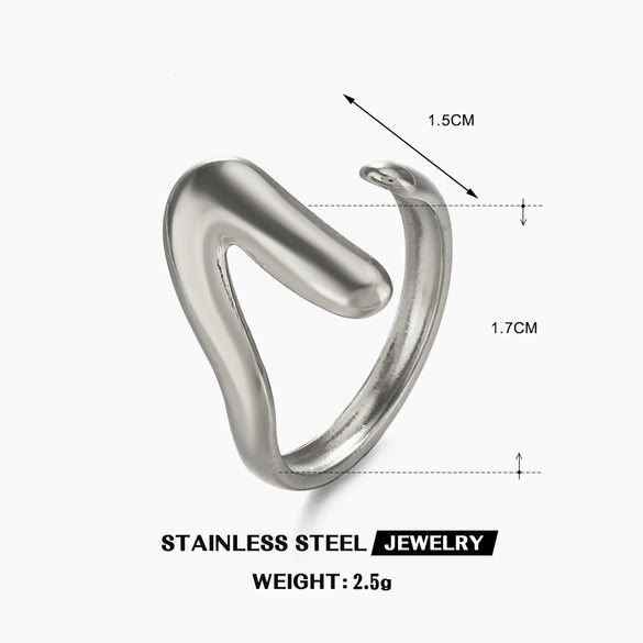 Wholesale Women's Stainless Steel Vshaped Open Ring 18K Goldplated With Letters Numbers Text Design