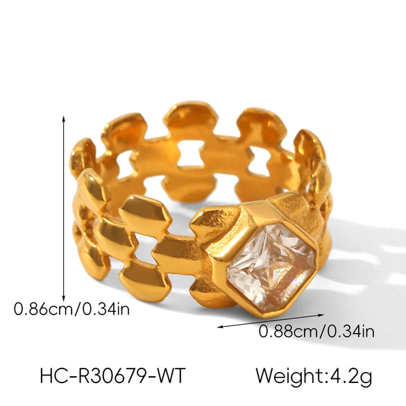 Wholesale Women's Stainless Steel Watch Strap Rings With Cable Knit Flowers Chain Geometric Shape Electroplated Design