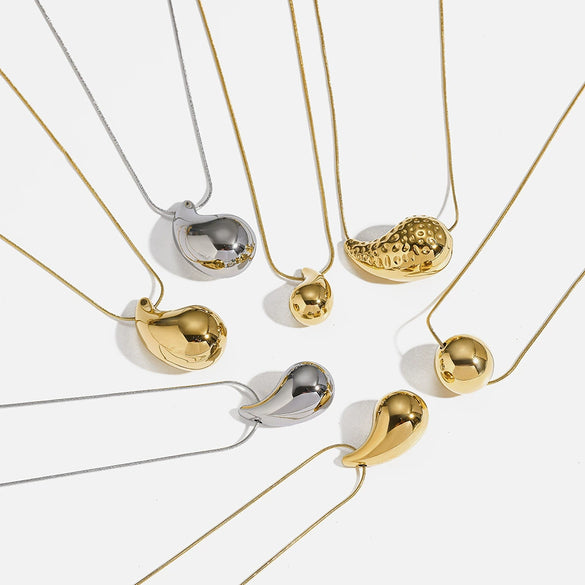 Wholesale Women's Stainless Steel Water Drop Pendant Necklace With Snake Bone Chain And Vacuum Real Gold Plating