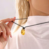 Wholesale Women's Stainless Steel Water Drops Shaped High Polished Jewelry With Black Leather Rope Pull Adjusting And Electroplated Woolen Chain For Autumn And Winter