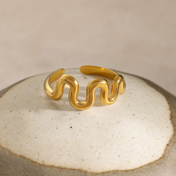 Wholesale Women's Stainless Steel Wave Geometric Electroplated Opening Fashion Ring