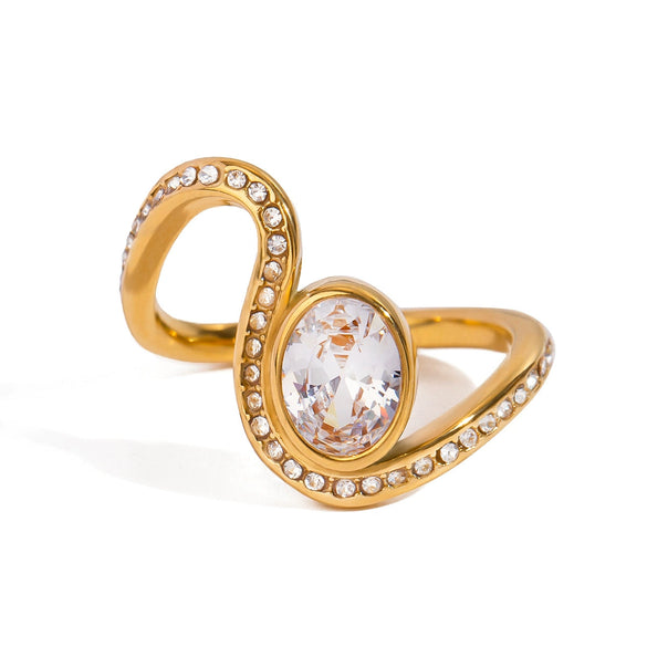 Wholesale Women's Stainless Steel Wave Oval Diamond Ring With Electroplating In Ins Geometric Style French Light Luxury Fashion Does Not Fade