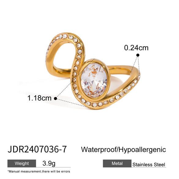 Wholesale Women's Stainless Steel Wave Oval Diamond Ring With Electroplating In Ins Geometric Style French Light Luxury Fashion Does Not Fade