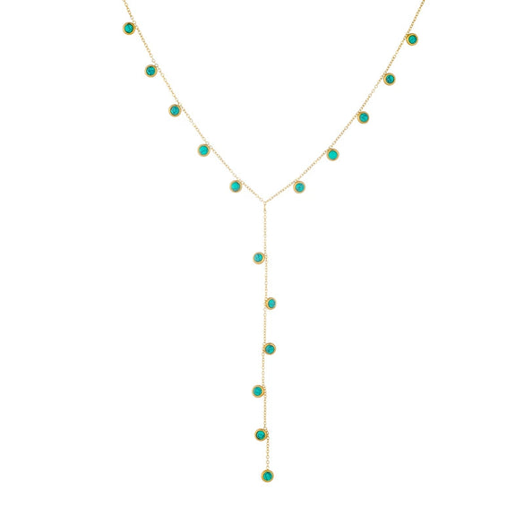 Wholesale Women's Stainless Steel Yshaped Tassel Necklace With Round Turquoise Electroplating Design