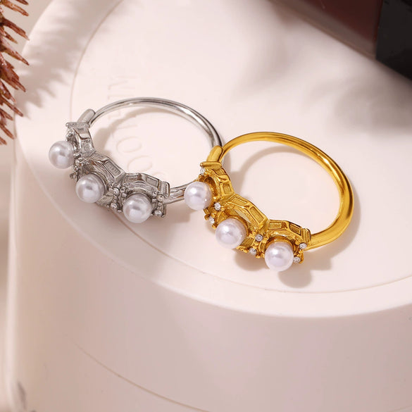 Wholesale Women's Stainless Steel Zircon Beads Side Opening Adjustable Ring Light Luxury Geometric Electroplated