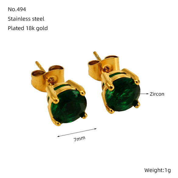 Wholesale Women's 316L Stainless Steel Zircon Earrings Simple Geometric Style Electroplated