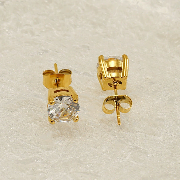 Wholesale Women's 316L Stainless Steel Zircon Earrings Simple Geometric Style Electroplated