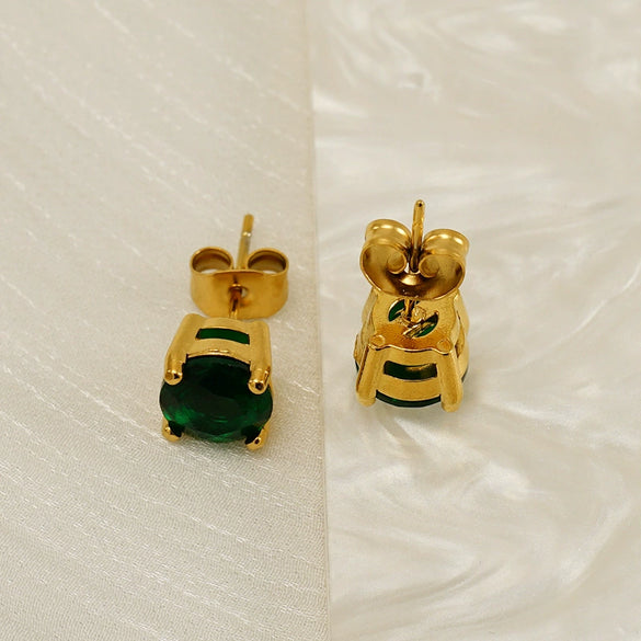 Wholesale Women's 316L Stainless Steel Zircon Earrings Simple Geometric Style Electroplated