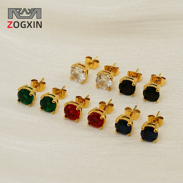 Wholesale Women's 316L Stainless Steel Zircon Earrings Simple Geometric Style Electroplated