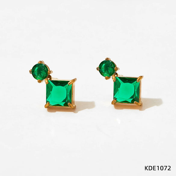 Wholesale Women's Stainless Steel Zircon Earrings Square Geometric Style With Electroplating