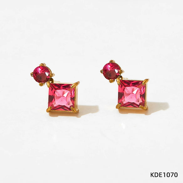 Wholesale Women's Stainless Steel Zircon Earrings Square Geometric Style With Electroplating