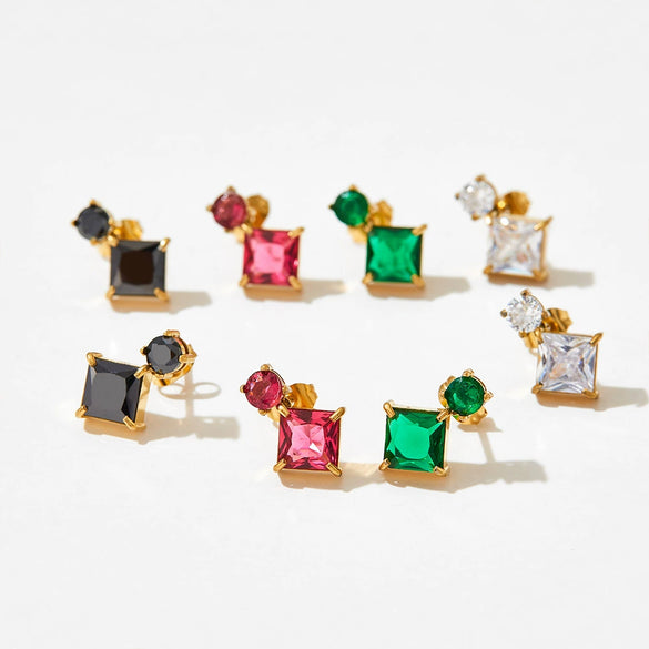 Wholesale Women's Stainless Steel Zircon Earrings Square Geometric Style With Electroplating