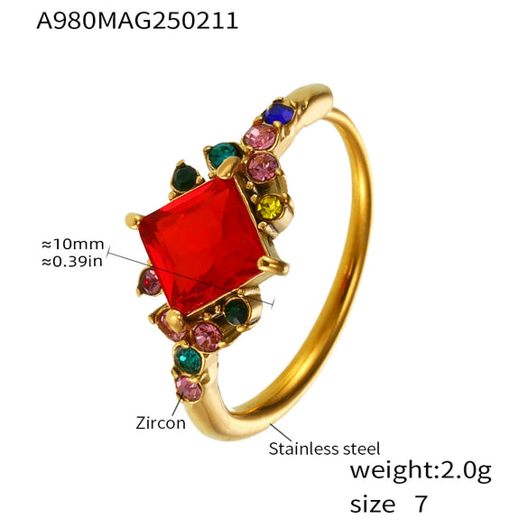 Wholesale Women's Stainless Steel Zircon Full Diamond Ring With 18K Gold Electroplated Tail And Food Finger Rings In Geometric Style
