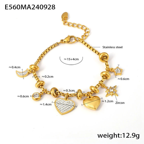 Wholesale Women's Stainless Steel Zircon Geometric Jewelry Electroplating Casting Love Moon Star Bracelet