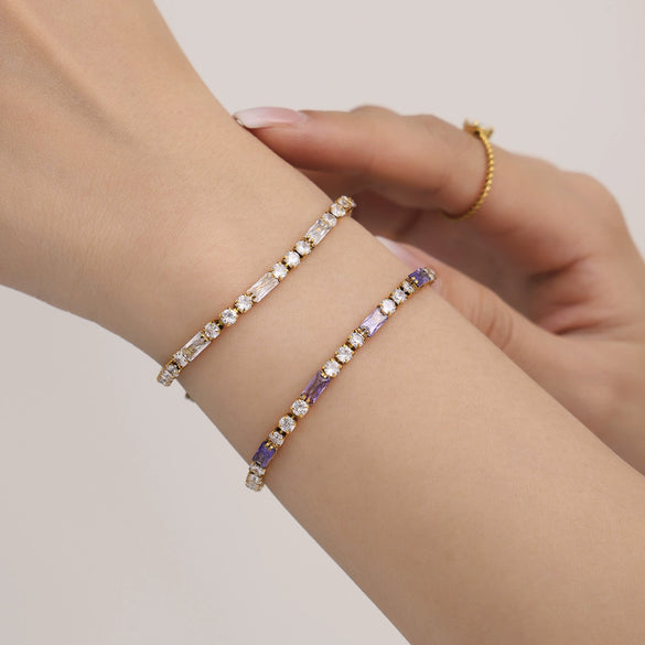 Wholesale Women's 316L Stainless Steel Zircon Geometric Multicolor Electroplated Luxury Bracelet Jewelry