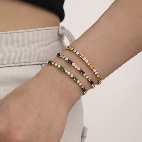 Wholesale Women's 316L Stainless Steel Zircon Geometric Multicolor Electroplated Luxury Bracelet Jewelry